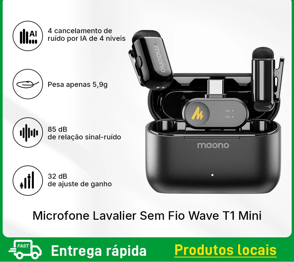 Microfone de lapela sem fio maono Wave T1 Mini