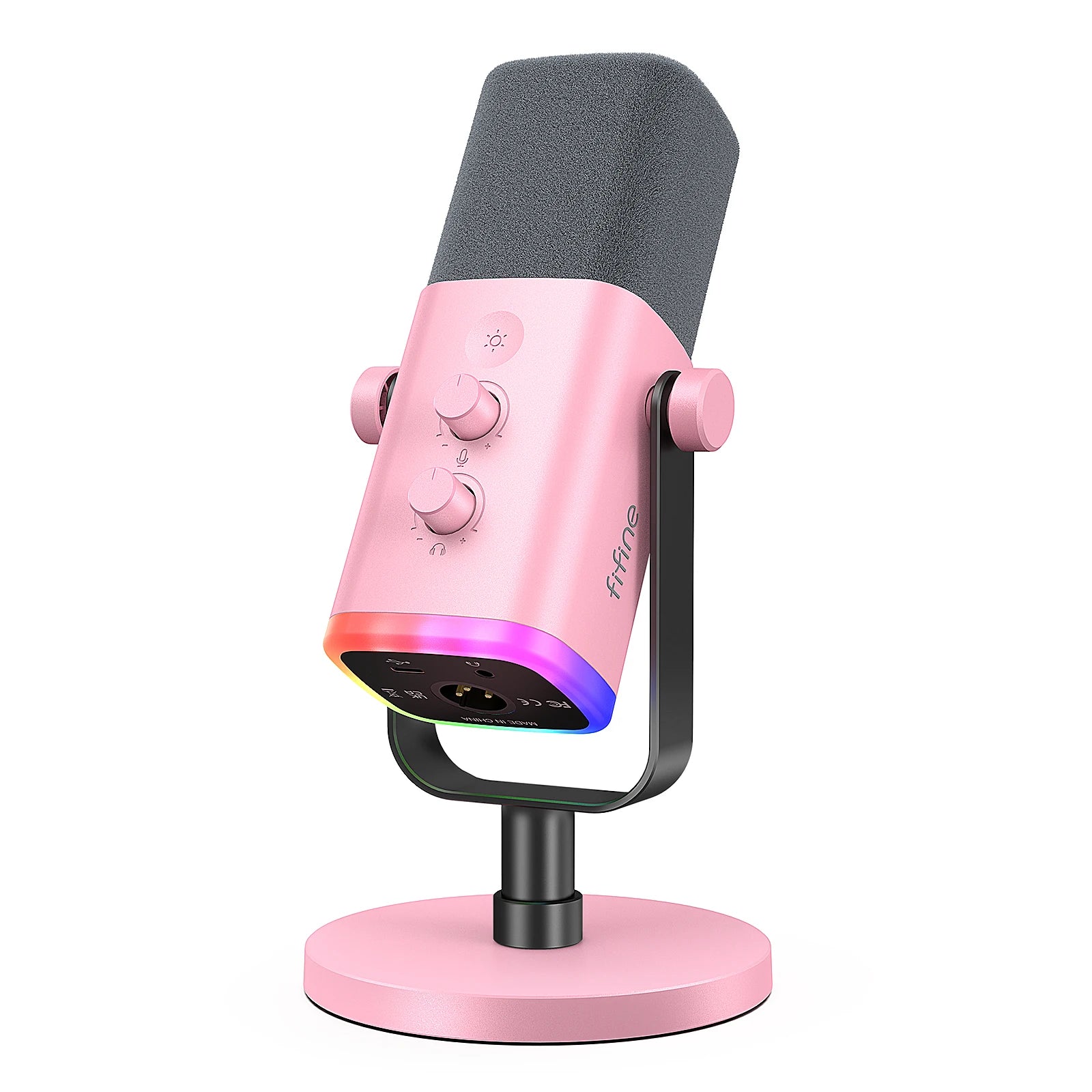 Microfone dinâmico FIFINE USB/XLR com controle RGB (AmpliGame-AM8).