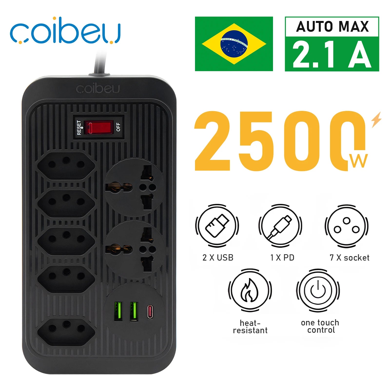 Extensão elétrica com varias entradas de energia tomada 110-220