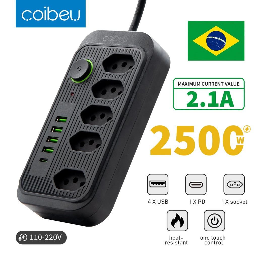 Extensão elétrica com varias entradas de energia tomada 110-220