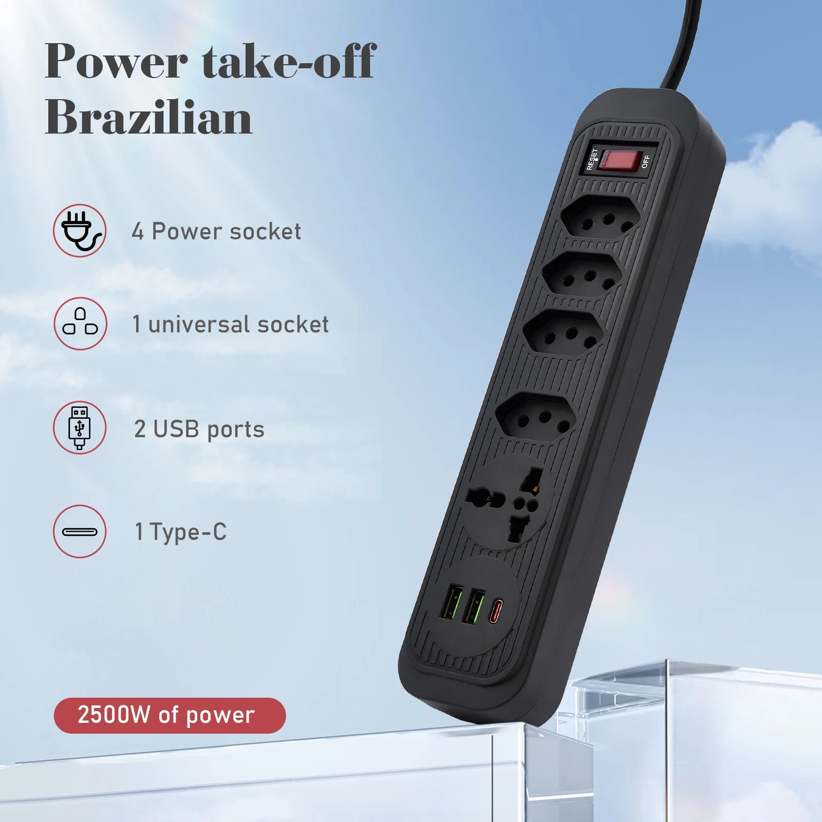 Extensão elétrica com varias entradas de energia tomada 110-220