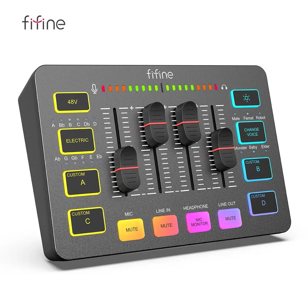 Mixer para jogos USB FIFINE com interface de microfone XLR