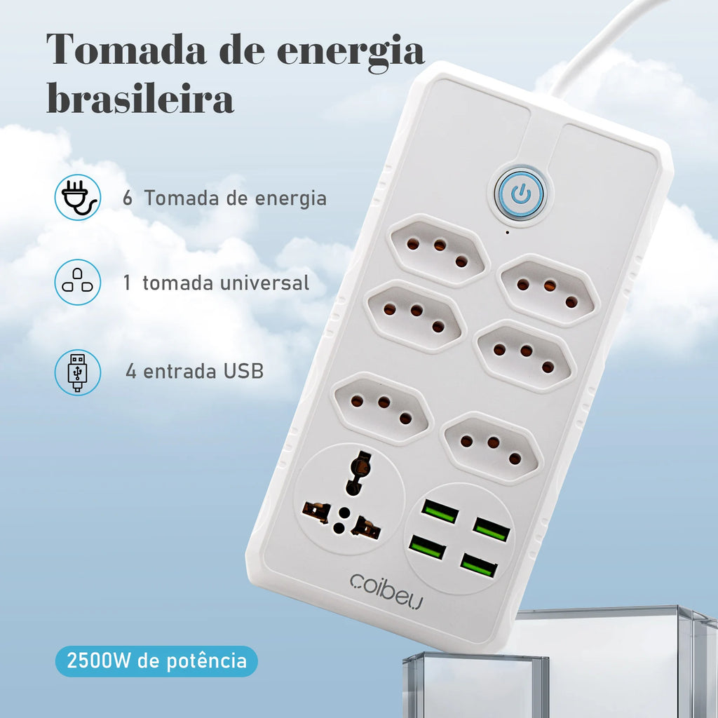 Extensão elétrica com varias entradas de energia tomada 110-220