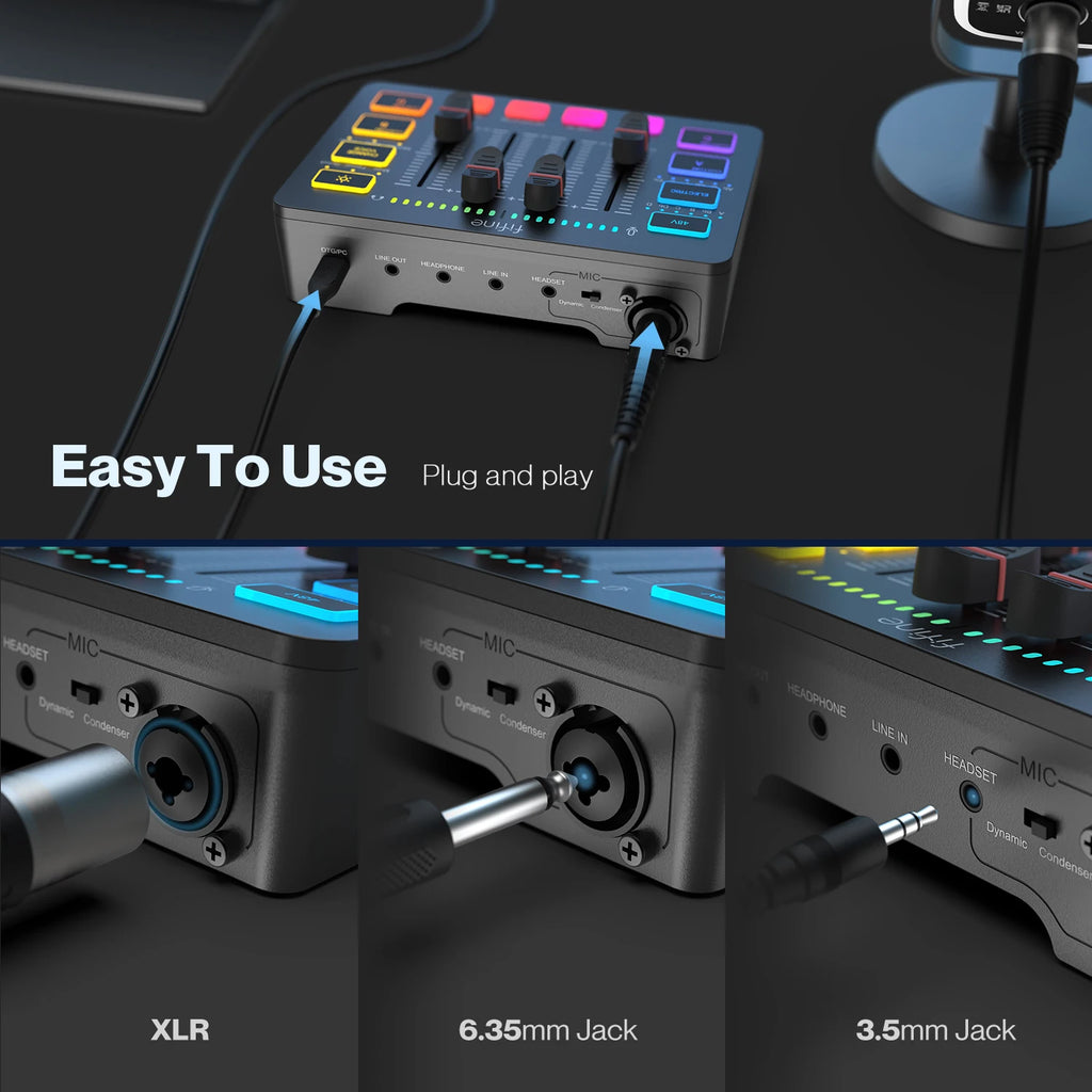 Mixer para jogos USB FIFINE com interface de microfone XLR