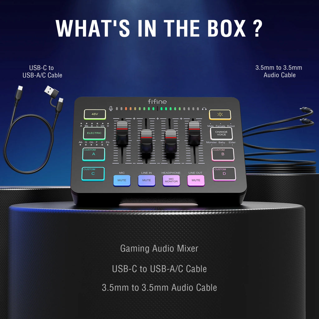 Mixer para jogos USB FIFINE com interface de microfone XLR