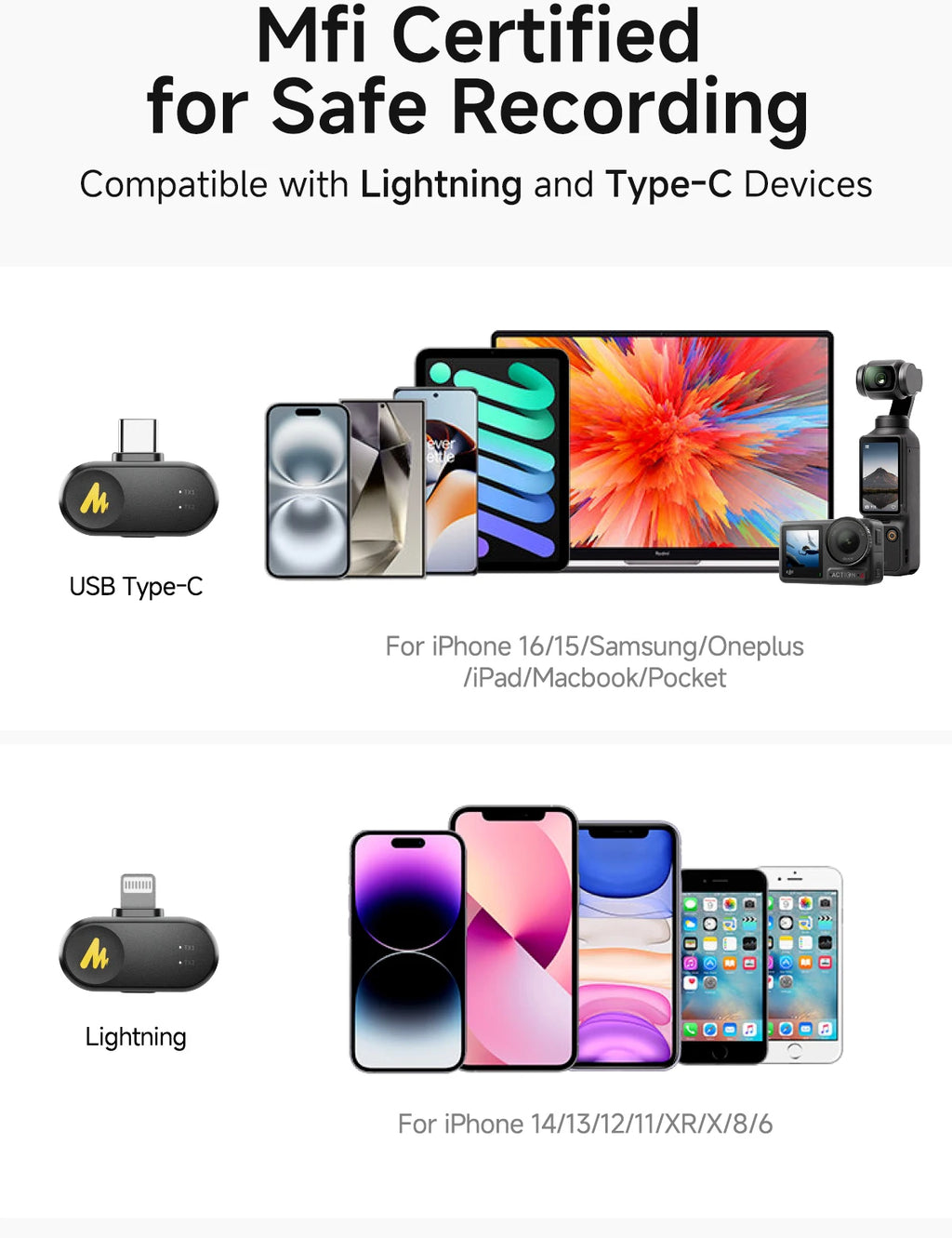 Microfone de lapela sem fio maono Wave T1 Mini
