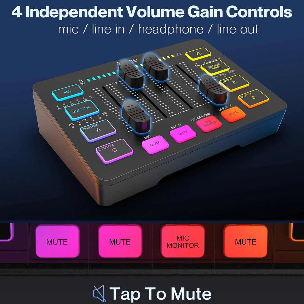 Mixer para jogos USB FIFINE com interface de microfone XLR