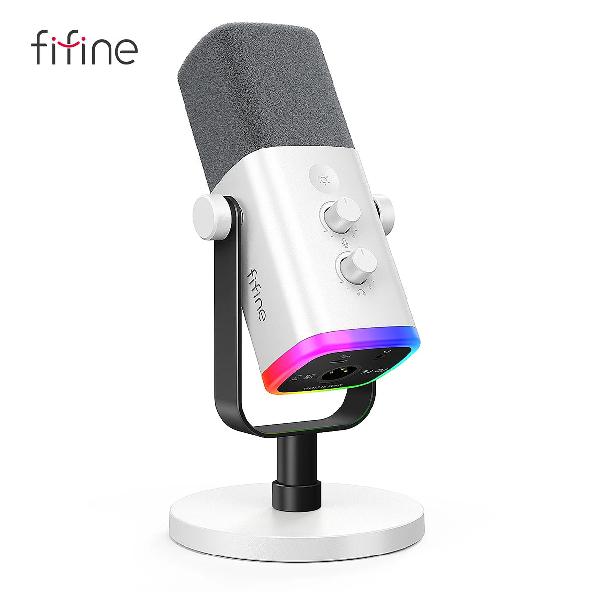 Microfone dinâmico FIFINE USB/XLR com controle RGB (AmpliGame-AM8).